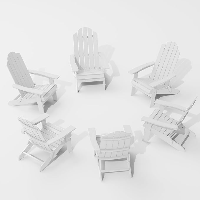 MXIMU Folding Adirondack Chair for Outdoor: Easy Assembly Adirondack Chairs Set of 6 - Composite Plastic Fire Pit Chairs - All Weather Plastic Chair for Outside Patio Lawn Garden Backyard Use