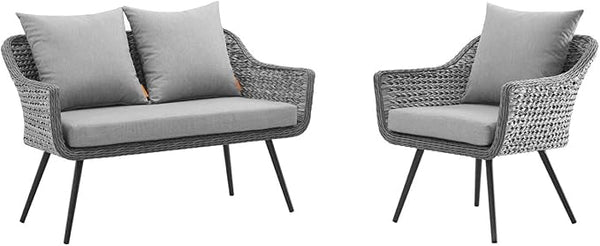 Modway EEI-3174-GRY-GRY-SET Endeavor 2 Piece Outdoor Patio Wicker Rattan Sectional Sofa Set, Gray - Photo 1