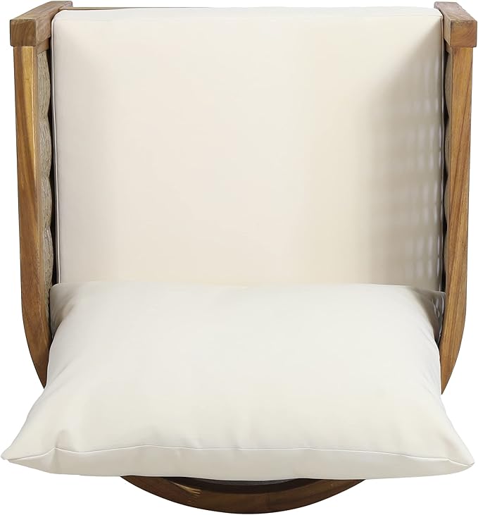 Merax Single Outdoor Acacia Wood Wicker Club Chair with Cushion,Patio Furniture Conversation Seat for Backyard - Photo 8