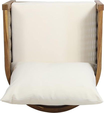 Merax Single Outdoor Acacia Wood Wicker Club Chair with Cushion,Patio Furniture Conversation Seat for Backyard