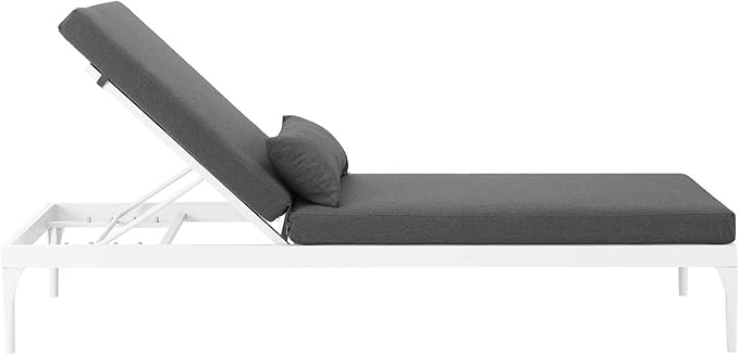 Modway Perspective Aluminum Outdoor Patio Chaise with Cushions, Lounge Chair, White Charcoal - Photo 2