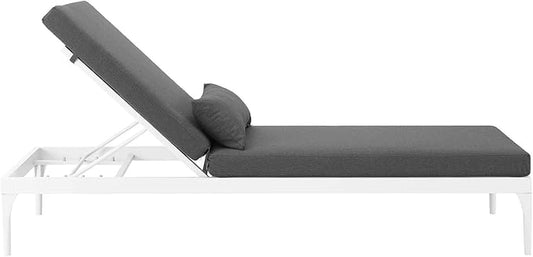 Modway Perspective Aluminum Outdoor Patio Chaise with Cushions, Lounge Chair, White Charcoal
