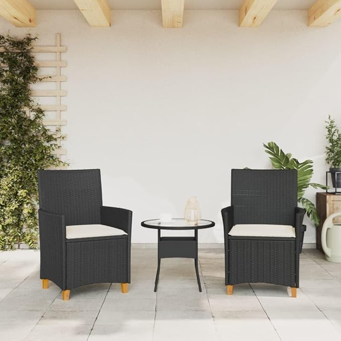 Patio Chairs with Cushions 2 pcs Black Poly Rattan&Solid Wood, Suitable for patios, Gardens, Balconies - Photo 4