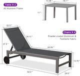 PURPLE LEAF Patio Chaise Lounge Set for 4 Outdoor Pool Lounge Chairs with Adjustable Backrest and Side Tables Aluminum - Photo 3