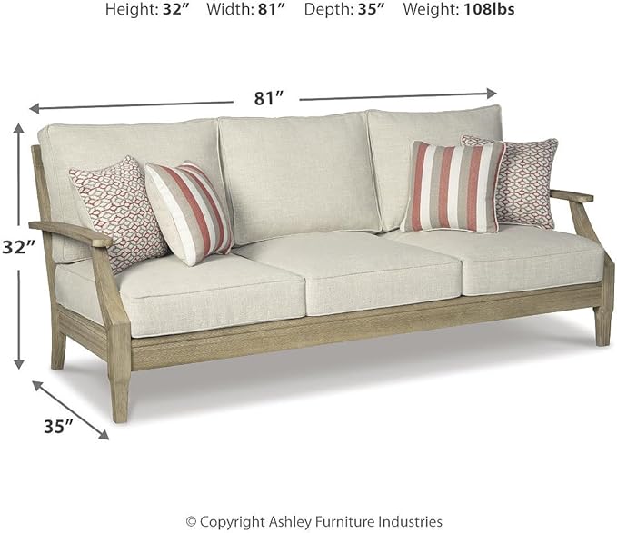 Signature Design by Ashley Clare View Outdoor Patio Sofa, 4 Throw Pillows, Nuvella Weather Resistant Fabric - Photo 2