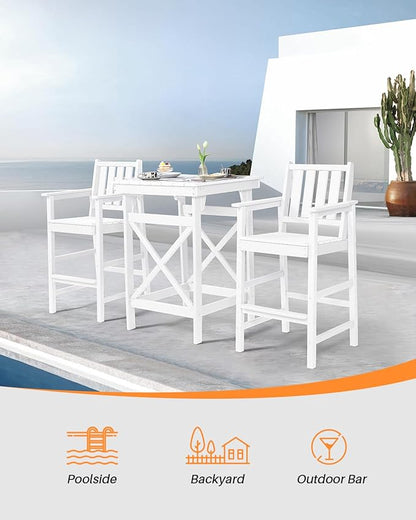 HDPE Outdoor Bar Table, 41" Adirondack Outdoor Bar Height Table, Weather Resistant HDPE Patio High Top Pub Table, Square HDPE Patio Bar Tables for Garden, Porch, Poolside, Balcony, Pearl