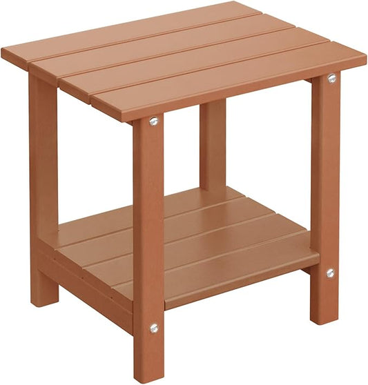 Adirondack Outdoor Side Table, 16.6" Small Patio End Table, 2-Tier HDPE Plastic Table for Poolside Porch Garden, Weather Resistant & Easy Assembly (Teak, Rectangle)