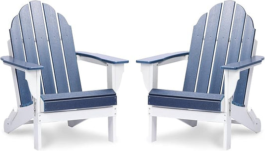 Aoodor HDPE Outdoor All-Weather Folding Adirondack Chair for Patio, Garden, Backyard, Lawn, Fire Pit, Set of 2, Navy Blue