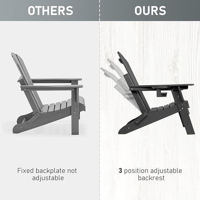 FUNBERRY Folding Adirondack Chairs Set of 4 with Adjustable Backrest, HDPE All Weather Fire Pit Chairs with Cup Holder