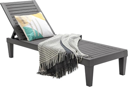 Giantex Lounge Chair, Outdoor Sun Tanning Chair with 5-Position Adjustable Backrest, Lightweight Design, Weather-Proof and Rust-Resistant, Pool Lounger for Patio, Beach, Balcony, Poolside (1, Gray)