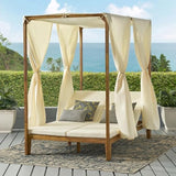Christopher Knight Home Kenzie Acacia Wood Outdoor Daybed with Canopy, Double Chaise Lounge Chair Outdoor with Cushion - Photo 1