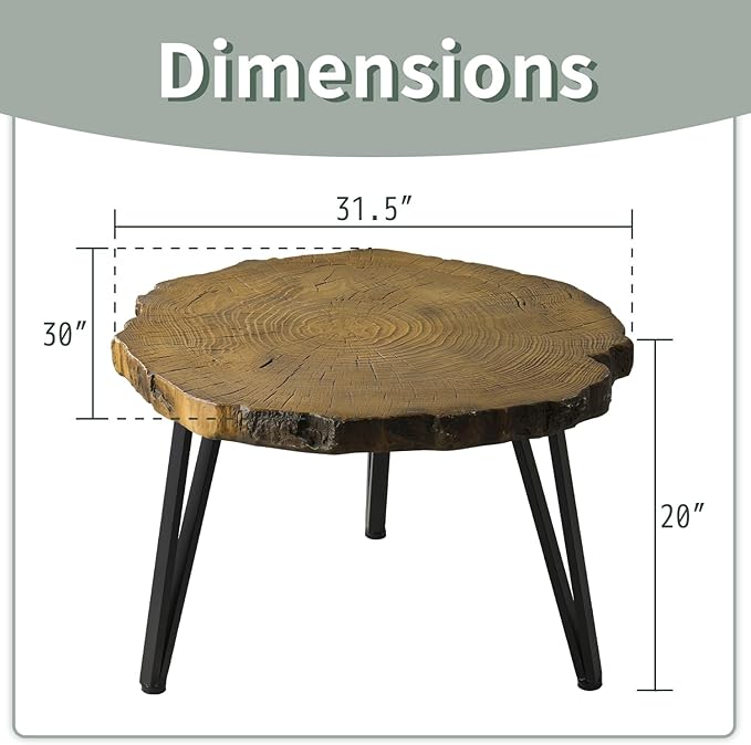 SUNBURY Outdoor Coffee Table, 31" W Faux Wooden Coffee Table, Modern Round Coffee Table for Patio - Photo 3