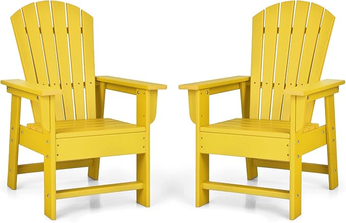 Giantex Adirondack Chair, Kids HDPE Patio Lawn Chair with Ergonomic Backrest for Deck, Porch, Backyard, Poolside, Indoor, Weather Resistance Toddler Outdoor Chair (2, Yellow)