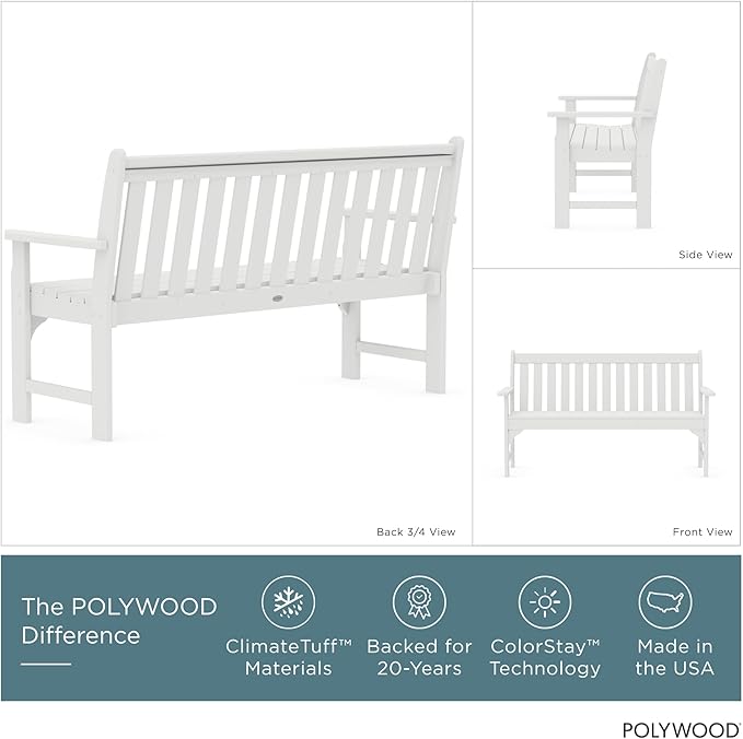POLYWOOD Vineyard 60" Outdoor Patio Bench, White - Photo 4