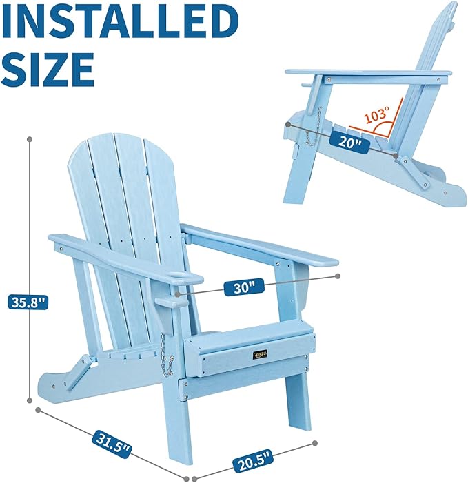 VINGLI Plastic Adirondack Chairs Set of 2, Folding with Cup Holder, Waterproof HDPE Material - Photo 3