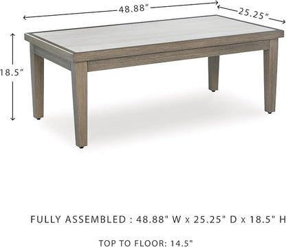Signature Design by Ashley Rainier Ranch Contemporary Weather Resistant Outdoor Coffee Table with Sintered Stone Top, Light Brown & Beige