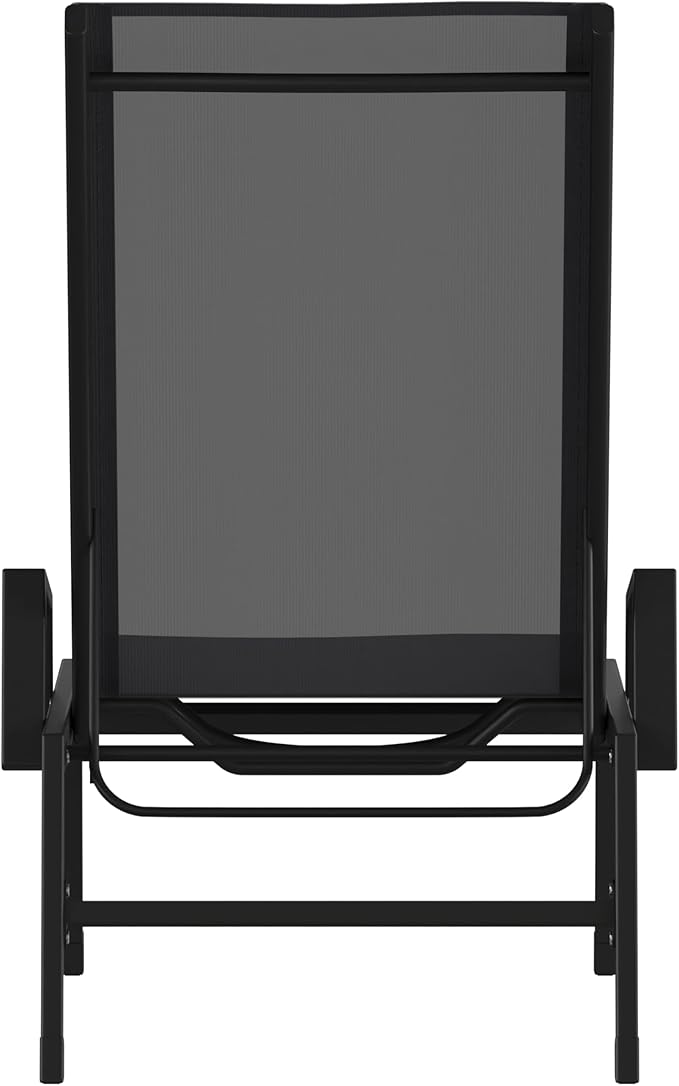 Flash Furniture Brazos Adjustable Chaise Lounge Chair with Arms, All-Weather Outdoor Five-Position Recliner, Black/Black - Photo 8