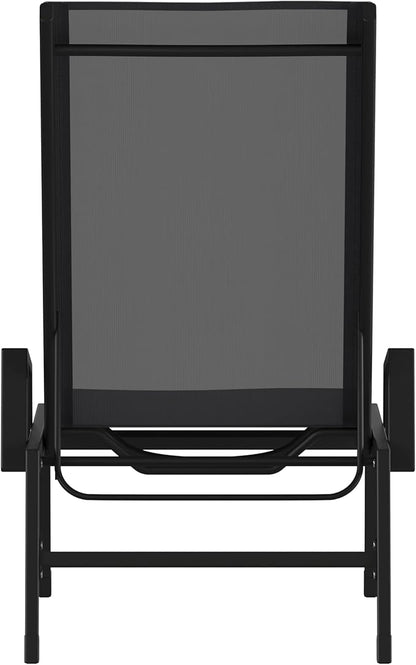 Flash Furniture Brazos Adjustable Chaise Lounge Chair with Arms, All-Weather Outdoor Five-Position Recliner, Black/Black