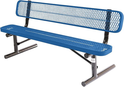 COATEDOUTDOORFURNITURE Heavy-Duty Portable Outdoor Bench Thermoplastic Coated, Expanded Metal, Commercial-Grade Seating, Made in America (Portable with Back, 6 Ft, Textured Light Blue)