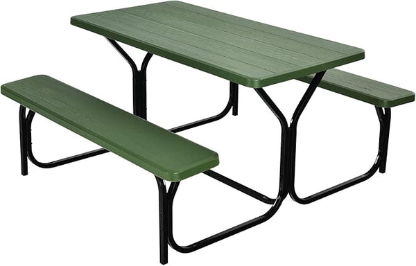 Giantex Picnic Table Bench Set Outdoor Camping All Weather Metal Base Yard Pool Dining Party Garden Patio Lawn Deck - Photo 1