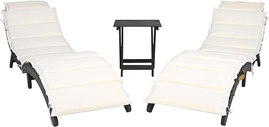 SAFAVIEH Outdoor Collection Pacifica Black Solid Wood/Beige Cushion 3-Piece Chaise Lounge Set with Table (PAT7020G)