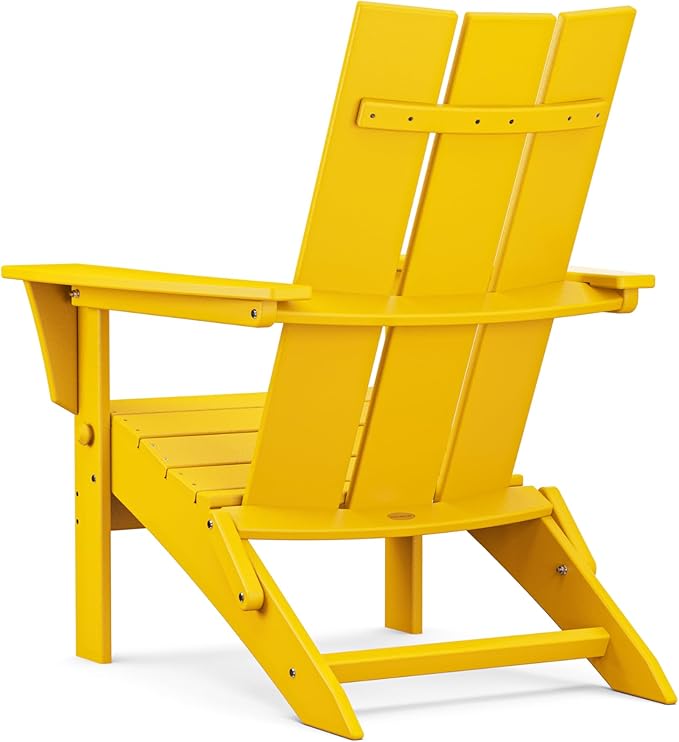 POLYWOOD Modern Folding Adirondack Lounge Chair - All Weather Red Adirondack Chair for Fire Pit Seating, Wood Look, Ideal for Fire Pit Area