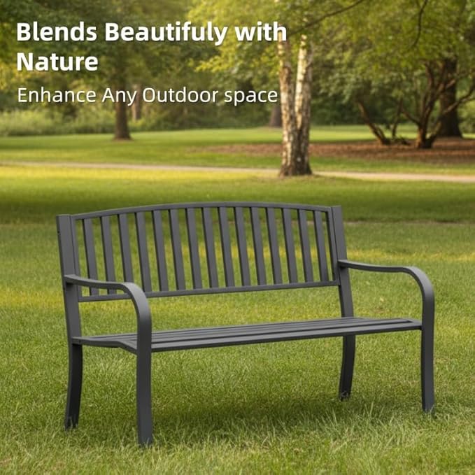 SHGJ&SOFT Outdoor Bench, Garden Bench, Outdoor Metal Frame Patio Park Bench,for Porch, Lawn,Garden,Yard (BK-08)