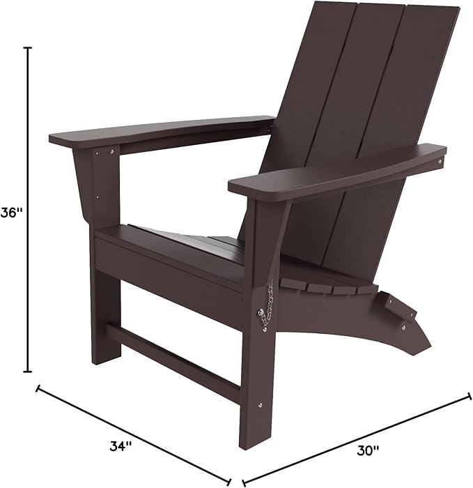 WO Home Furniture HDPE Adirondack Chair Folding Poly Lumber All Weather UV/Fade Resistant Heavy Duty for Patio, Backyard, Balcony, Garden, Lawn (Dark Brown)…