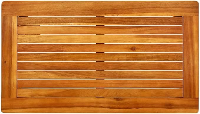 Solid Acacia Wood Small Outdoor Coffee Table 27.6"x27.6"x14.2" Rustic Brown Slatted Patio Side Table for Balcony and - Photo 5
