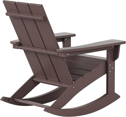 WestinTrends Ashore Patio Rocking Chairs Set of 4, All Weather Poly Lumber Plank Adirondack Rocker Chair, Modern Farmhouse Outdoor Rocking Chairs for Porch Garden Backyard and Indoor, Dark Brown