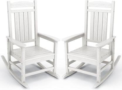 KINGYES HDPE Patio Rocking Chair Set of 2, Outdoor Rocking Chairs Porch Rocker for Adults, White