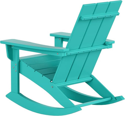 WestinTrends Ashore Patio Rocking Chairs Set of 4, All Weather Poly Lumber Plank Adirondack Rocker Chair, Modern Farmhouse Outdoor Rocking Chairs for Porch Garden Backyard and Indoor, Turquoise