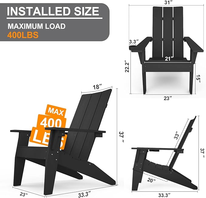 MXIMU Modern Adirondack Chairs Set of 2 Weather Resistant with Cup Holder Oversize Plastic Fire Pit Chairs Adorondic - Photo 2