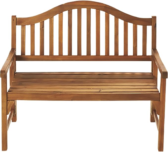 Patio Wise Foldable Acacia Wood Garden Bench, 4 Foot Indoor/Outdoor Wooden Porch, Patio, & Park Seating, Curved Backrest and Armrest, 48" Wide x 24-3/4" Deep x 41" High, Teak Color