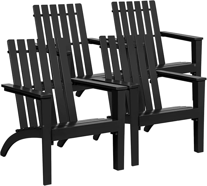 Giantex Adirondack Chair Set of 4 Acacia Wood Outdoor Chairs, 350 lbs Weight Capacity, Weather Resistant Campfire Chairs for Lawn Seating, Garden, Poolside, Balcony, Patio Lounger, Black