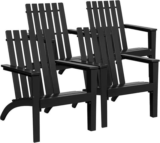 Giantex Adirondack Chair Set of 4 Acacia Wood Outdoor Chairs, 350 lbs Weight Capacity, Weather Resistant Campfire Chairs for Lawn Seating, Garden, Poolside, Balcony, Patio Lounger, Black