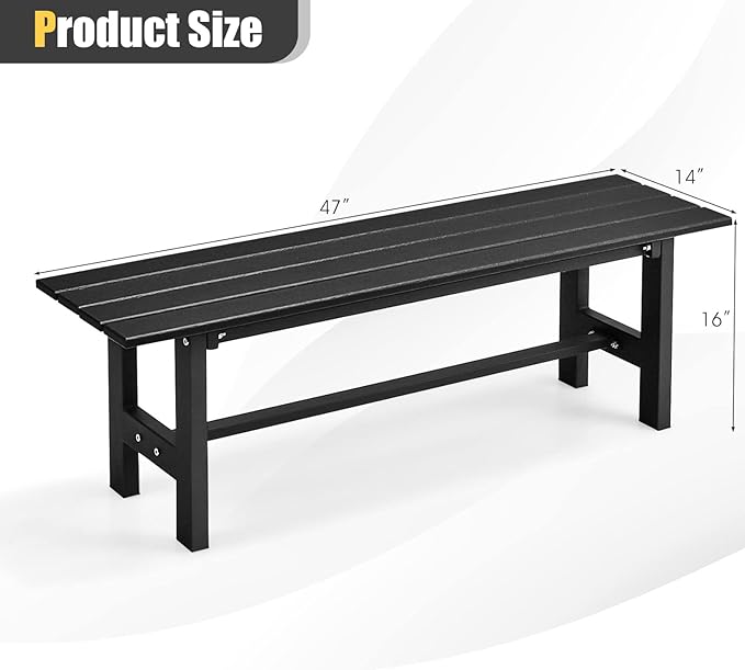 Giantex 2-Person Outdoor Bench Seat - Backless Patio Garden Bench, 47” Weatherproof Outside Chair with Slatted Seat, Metal Frame, 660 LBS Capacity, Dining Bench Chair for Yard, Park, Balcony, Black