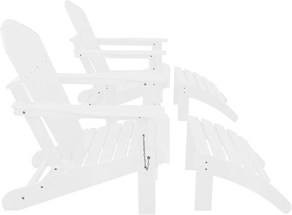 WestinTrends Malibu Outdoor Lounge Chairs Set, 5-Pieces Adirondack Chair Set of 2 with Ottoman and Side Table, All Weather Poly Lumber Patio Lawn Folding Chair for Outside, White