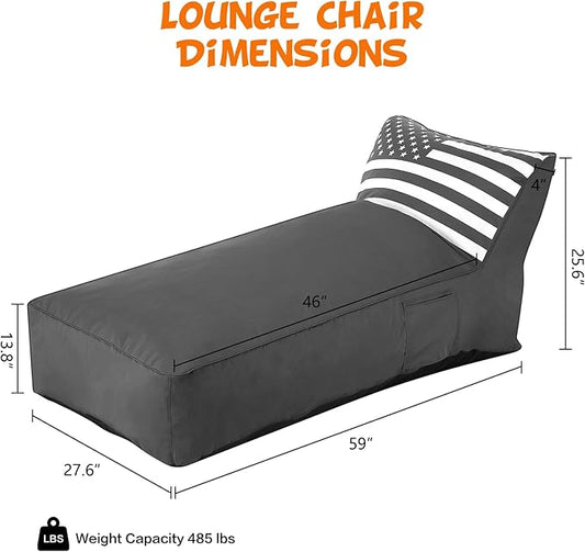 Outdoor Chaise Lounge Chair, Sunbed UV Resistant American Flag Sofa Couch Patio Waterproof Outside Sunlounge Reclining Sunbathing Bed Comfy Single Chaise Daybed for Garden, Pool, Beach, Dark Gray