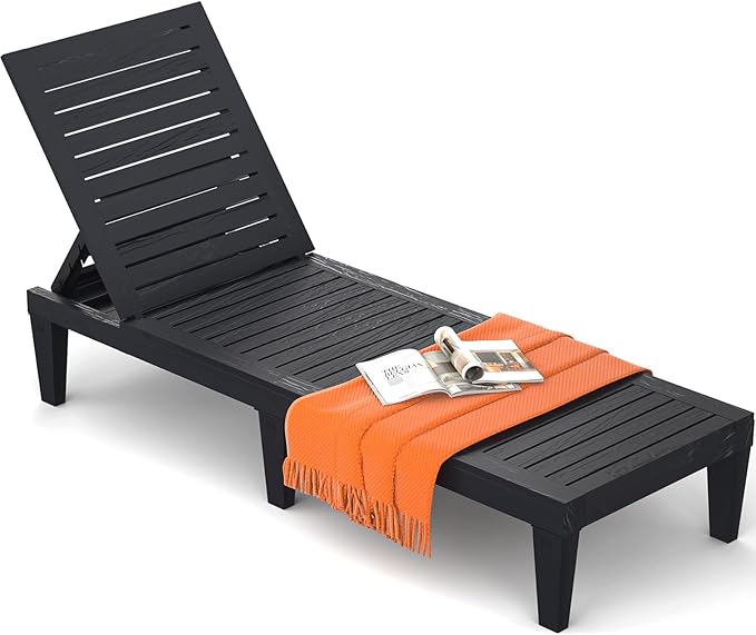 Outdoor Lounge Chair for Poolside Patio, Weather-Resistant Pool Chaise Lounge with Adjustable Backrest - Photo 1