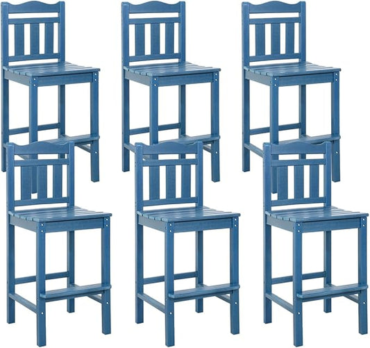 Sundale Outdoor Tall Adirondack Bar Chair Set of 2, HDPE Patio Stools with Backrest, 27.5 Inch Seat Height Tall Bistro Dining Counter Stool, All-Weather Pub Height Chair (Blue, 6 Bar Stools)