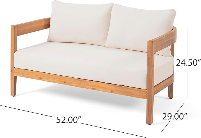 Merax 4pcs Outdoor Acacia Wood Conversation Set with 2 Chais,Loveseat and Coffe Table,with Cushions for Patio,Garden - Photo 3