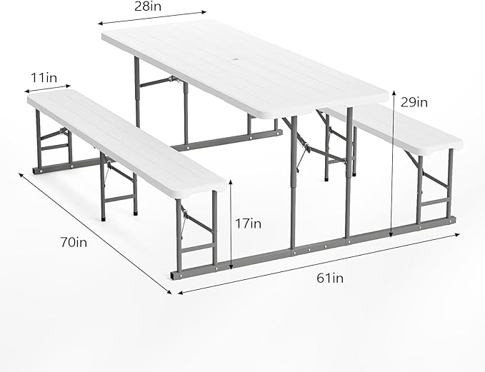 VINGLI Folding Picnic Table and Bench Set, Portable Outdoor Dining Furniture for Camping, Patio, Backyard - Photo 8