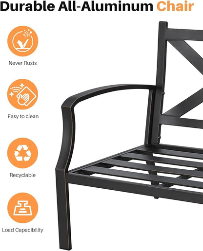 Outdoor Sofa Chair Set of 2, Never-Rust Aluminum Patio Club Chairs, Deep-Seating Patio Sofa Armchair with Thick Cushion, Outdoor Single Chairs for Garden, Deck, Indoor, Poolside, Dark Bronze