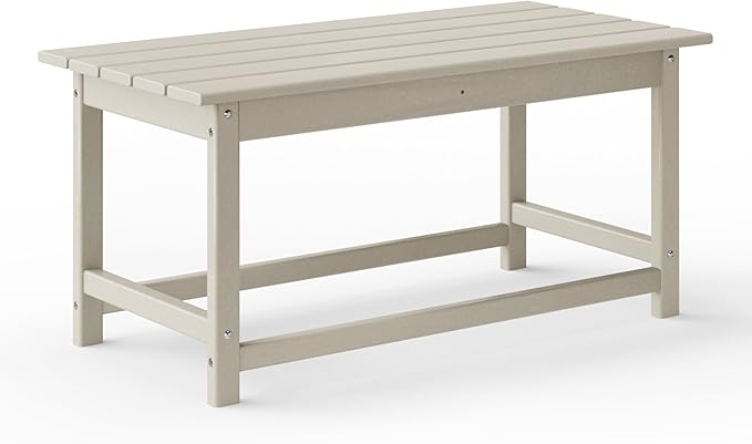 WestinTrends Malibu Outdoor Coffee Table, 35" x 17.5" All Weather Poly Lumber Patio Adirondack Coffee Table for Garden Lawn Porch Balcony, Sand