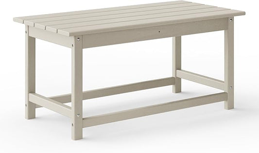 WestinTrends Malibu Outdoor Coffee Table, 35" x 17.5" All Weather Poly Lumber Patio Adirondack Coffee Table for Garden Lawn Porch Balcony, Sand