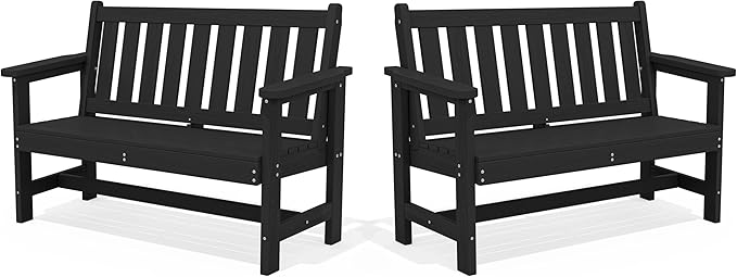 SERWALL Outdoor Bench, HDPE Outdoor Benches Weatherproof, 2-Person Garden Bench with 660 lbs Weight Capacity - Photo 1