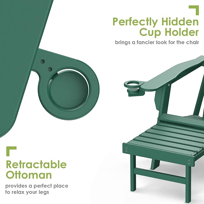 GREENVINES Adirondack-Chairs-with-Ottoman | Set of 4 | Folding | Retractable-Footrest | HDPE Plastic - Photo 4