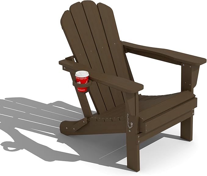 Domi Folding Adirondack Chair, HDPE All-Weather Adirondack Chairs with Cup Holder - Photo 1