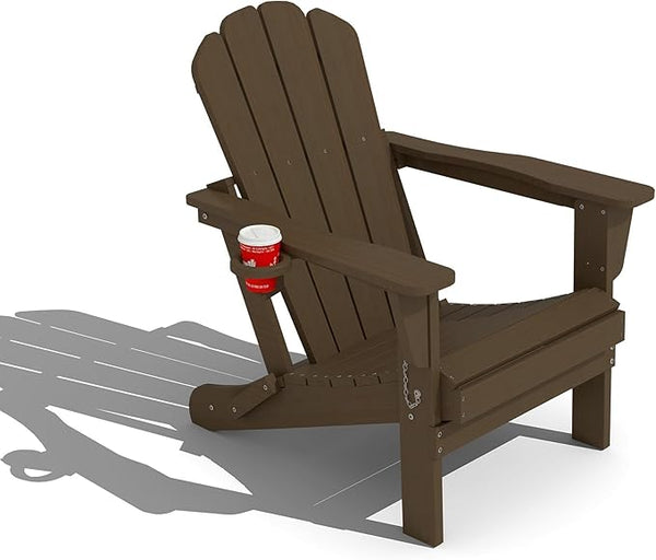 Domi Folding Adirondack Chair, HDPE All-Weather Adirondack Chairs with Cup Holder - Photo 1